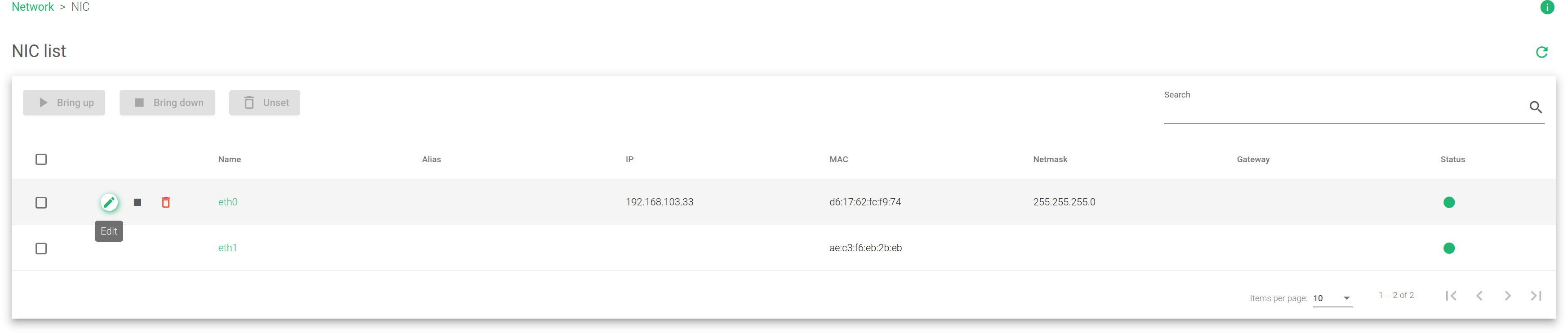 Skudonet network physical nic configuration