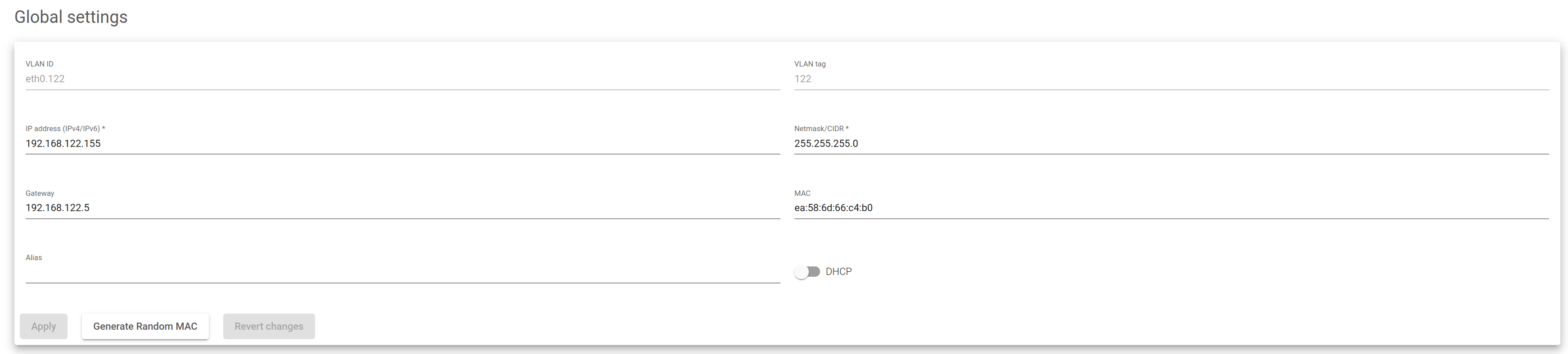 Skudonet network VLAN update settings