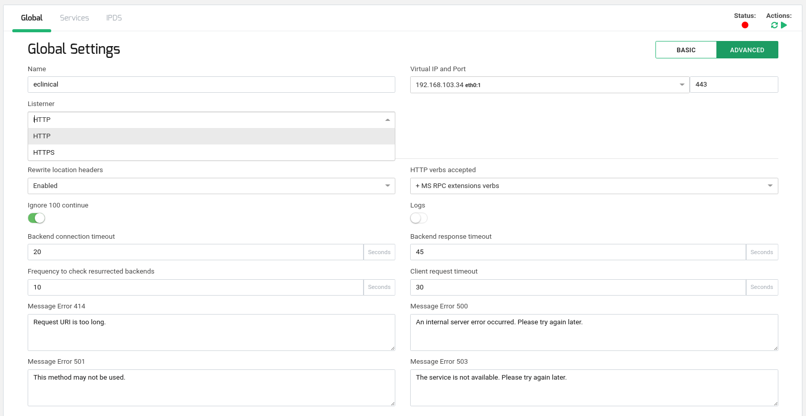 eClinical HTTP Global HTTP Parameters