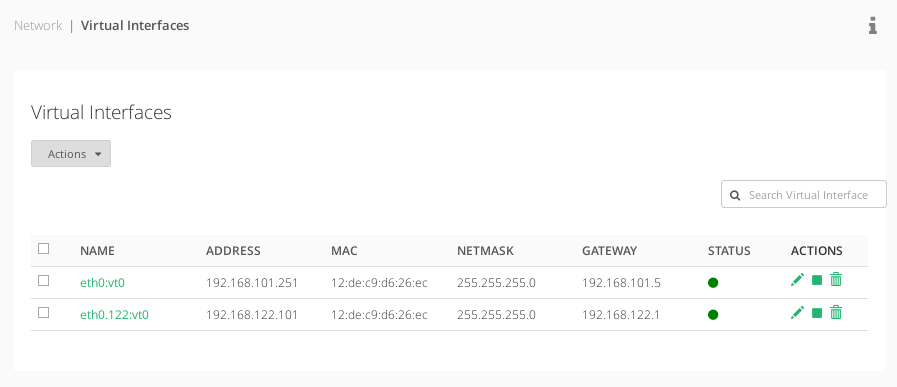 Skudonet network virtual interfaces list
