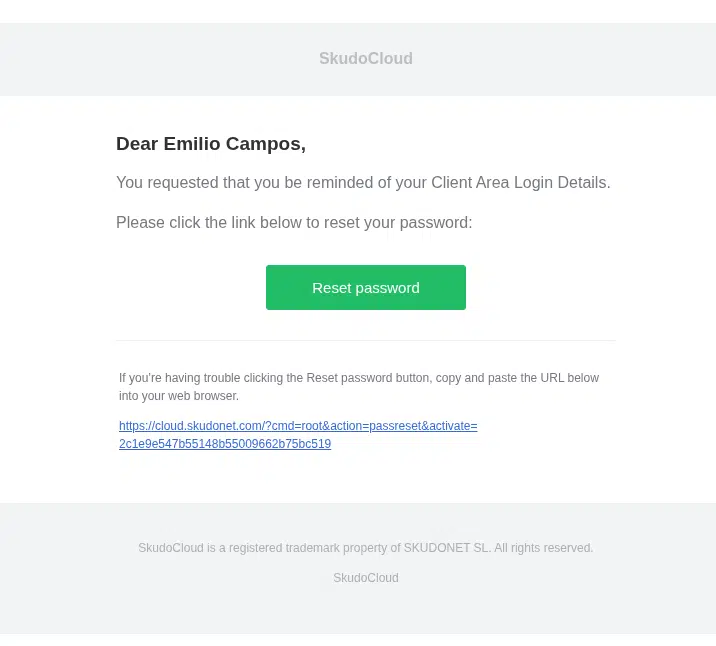Password reset SkudoCloud