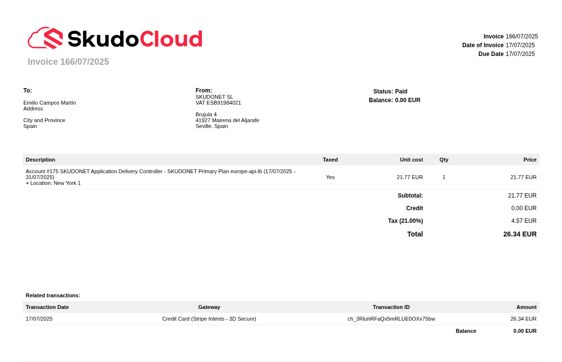 SkudoCloud Invoices