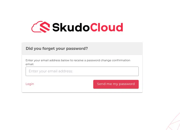 SkudoCloud forget password interface